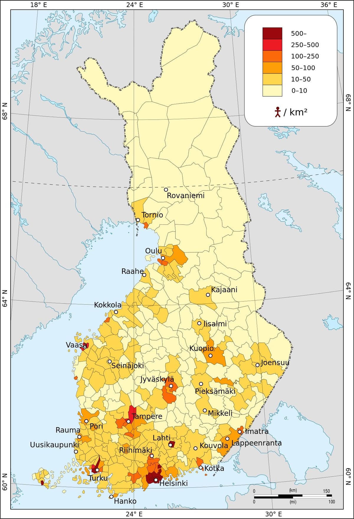 Finland wiani idadi ya watu ramani